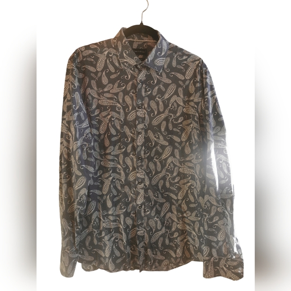 Bruun & Stengade Cotton Navy and White Paisley Mens Button-Down Shirt Sz 41 - Picture 1 of 5